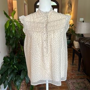 Sundance flutter sleeve Swiss dot smocked yoke silk top szXS NWOT